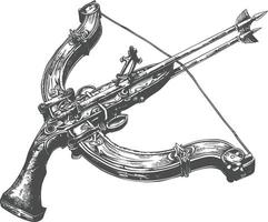 crossbow with engraving style black color only vector