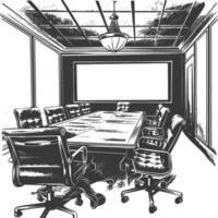 conference room with engraving style black color only vector