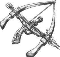 crossbow with engraving style black color only vector