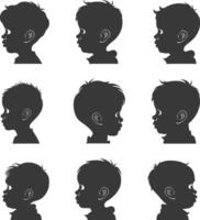 silhouette little boy head collection set black color only vector