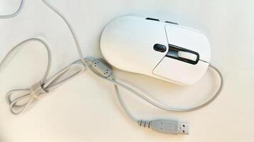 Top view of computer mouse on white background photo