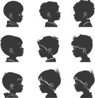 silhouette little boy head collection set black color only vector