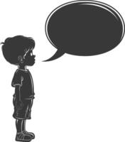 silhouette little boy stick figure speech bubble black color only vector