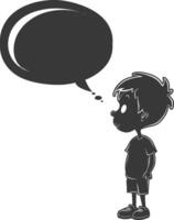 silhouette little boy stick figure speech bubble black color only vector