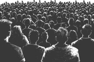crowd audience with engraving style black color only vector