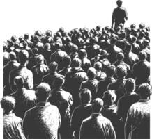 crowd audience with engraving style black color only vector