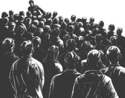 crowd audience with engraving style black color only vector