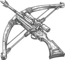 crossbow with engraving style black color only vector
