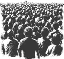 crowd audience with engraving style black color only vector