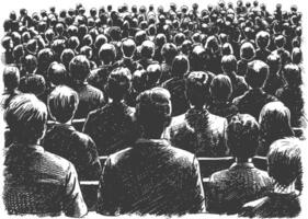 crowd audience with engraving style black color only vector