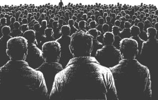 crowd audience with engraving style black color only vector