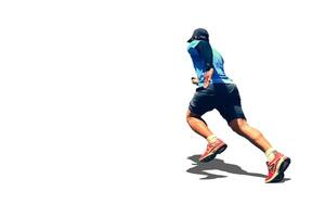 Dynamic Action Shot of a Runner in Athletic Gear on a White Background photo