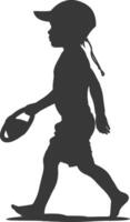 silhouette little boy walking with swim ring black color only vector