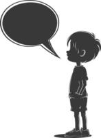 silhouette little boy stick figure speech bubble black color only vector