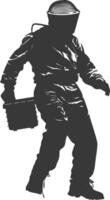 silhouette man beekeeper in action full body black color only vector