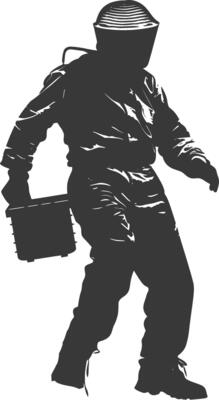 silhouette man beekeeper in action full body black color only