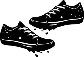 two old torn, leaky, worn sneakers lying in all directions vector