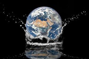 Earth Splashing into Water with Black Background - Conceptual Environmental Image photo