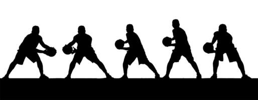 Silhouette of Basketball Players Dribbling and Passing the Ball in Various Poses on White Background photo