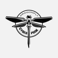 Dragonfly cyber minimalist logo. Simple futuristic design. Isolated with soft background. vector
