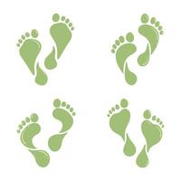 Green footprint silhouette set on white background. human footprints icons collection vector