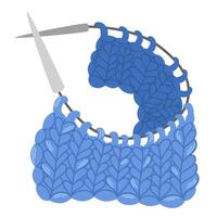 Knitting with needles and yarn. Decorative craftwork, knit work, handicraft. Creative hobby, workshop, DIY tutorial, craftsmanship activity. Flat illustrations on a white background vector