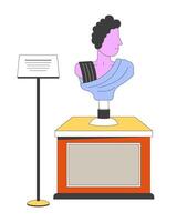 Greek statue bust exhibition 2D linear cartoon object. Ancient classical exhibit isolated line element white background. Antique sculpture, reproduction museum color flat spot illustration vector