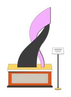 Abstract sculpture exhibit 2D linear cartoon object. Contemporary fluid form on pedestal isolated line element white background. Exhibition museum art gallery color flat spot illustration vector