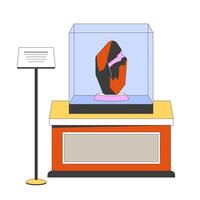 Antique gem exhibit 2D linear cartoon object. Mineral specimen display isolated line element white background. Gemstone precious stone in museum exhibition color flat spot illustration vector