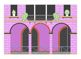 Venice building exterior 2D linear cartoon object. Venetian architecture isolated line element white background. Europe travel. Italian renaissance house facade color flat spot illustration vector