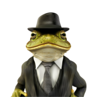 Smart Frog in Tuxedo Cartoon Character on transparent background. png