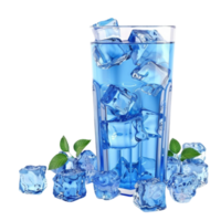 Blue ice cubes in a glass with ice cubes on transparent background. png