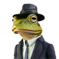 Frog in suit and hat on transparent background. png
