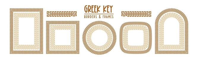 Greek key pattern, seamless borders collection. Decorative ancient meander, greece border ornament set with repeated geometric motif vector