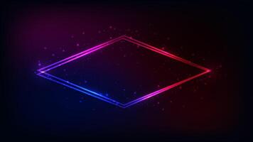 Neon double rhombus frame with shining effects vector