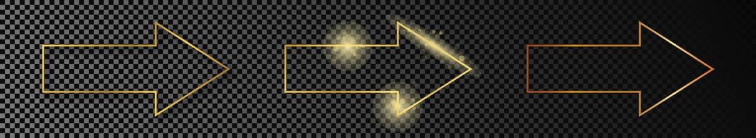 Gold glowing arrow shape frame vector