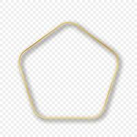 Gold glowing rounded pentagon shape frame with shadow isolated on background. Shiny frame with glowing effects. illustration. vector