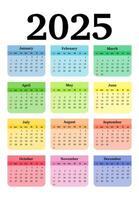 Calendar for 2025 isolated on a white background vector