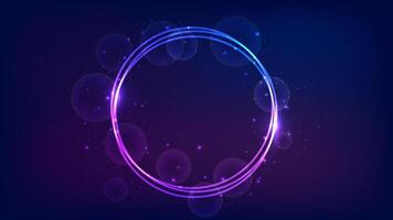 Neon round frame with shining effects and sparkles vector
