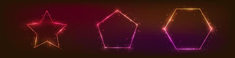 Set of neon frames with shining effects vector