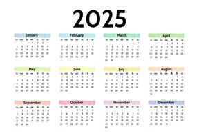 Calendar for 2025 isolated on a white background vector