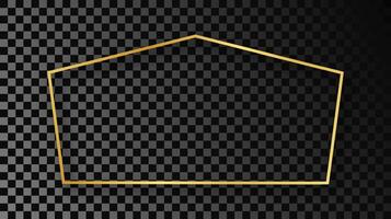 Gold glowing tetragon shape frame with shadow isolated on dark background. Shiny frame with glowing effects. illustration. vector