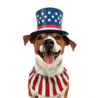 A dog wearing a patriotic hat on a transparent background. png