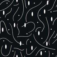 Abstract doodle lines and squiggles seamless pattern. Memphis style ornament in white and black colors. illustration vector