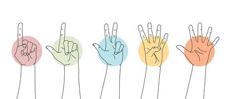 Set of outline hands counting numbers from one to five. Hand gestures. illustration vector