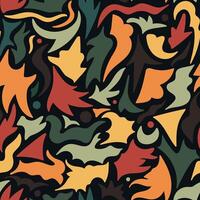 Abstract different hand drawn shapes seamless pattern. Colored shapes on black background. illustration vector