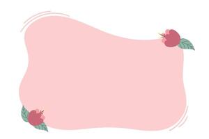 Hand drawn frame for text with pale pink cartoon flowers. Simple doodle template with copy space. illustration vector