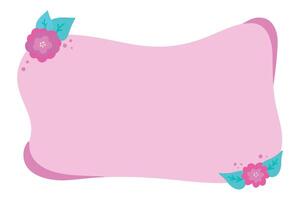 Hand drawn frame for text with bright pink cartoon flowers. Simple doodle template with copy space. illustration vector