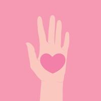 Heart on an open palm. Hand drawn hand is holding heart. illustration vector