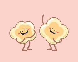 Cute cartoon popcorn characters on pink background. Two popcorns is laughing. Flat style. illustration vector